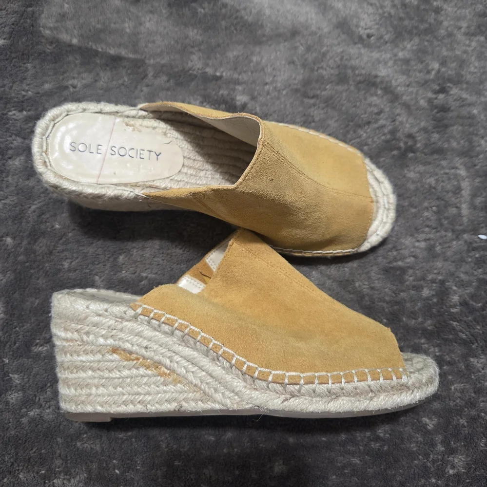 Sole Society Caleena Wedge Espadrille Camel Size 7.5 Boho Resortwear Summer